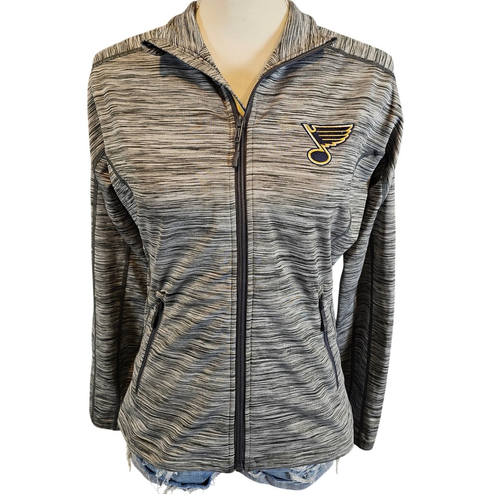St‎ Louis Blues NHL Womens Small Grey Space Dye Full Zip Jacket Mock Neck LGB